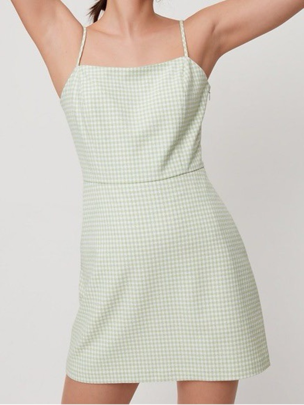 Wilfred Isabelle Light Green Gingham Spaghetti-Strap Mini Dress